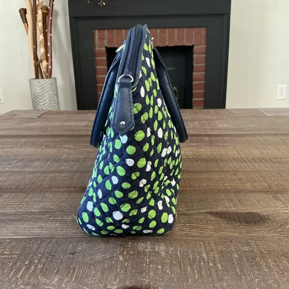 Vera Bradley Large Quilted Tote Bag Navy Green Dot Print